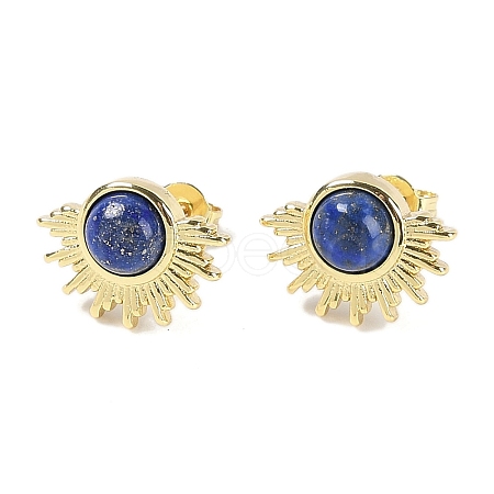 Natural Lapis Lazuli Stud Earrings EJEW-K288-01G-05-1