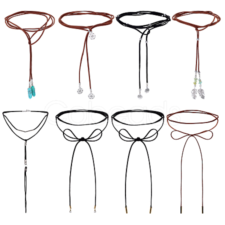8Pcs 8 Styles Tree of Life Alloy & ABS Plastic Pearl & Natural Flower Amazonite Chip & Synthetic Turquoise Pendant Necklaces NJEW-ME00003-1