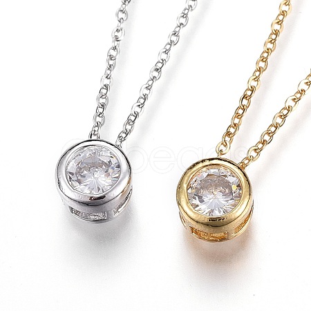 Brass Micro Pave Cubic Zirconia Pendant Necklaces NJEW-O108-29-1