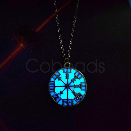 Luminous Glow in the Dark Alloy Viking Compass Pendant Cable Chain Nekclaces PW-WG9C52A-01-1
