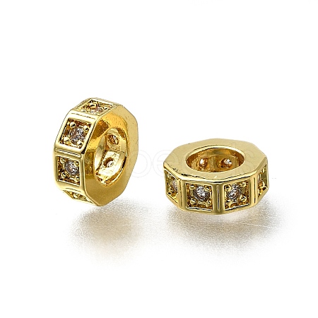 Brass Micro Pave Clear Cubic Zirconia European Beads ZIRC-I070-091G-1