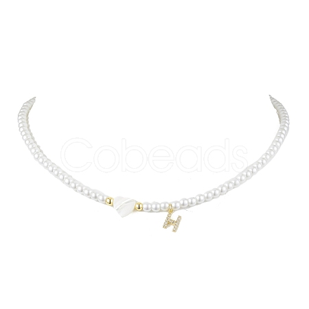 Brass Micro Pave Grade AAA Cubic Zirconia Letter Pendant Necklaces NJEW-JN04771-08-1