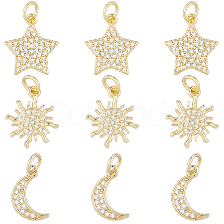 9Pcs 3 Styles Brass Micro Pave Cubic Zirconia Pendants ZIRC-BBC0003-75-1