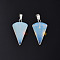 Cone/Spike/Pendulum Opalite Stone Pendants, with Platinum Plated Iron Findings, 25~27x14x14mm, Hole: 6x3mm