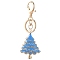 Golden Tone Alloy Enamel Big Pendants, with Rhinestone, Christmas Tree Charm, Deep Sky Blue, 58x45mm