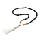 Sun and Tassel Big Pendant Buddhist Necklace, Natural Lava Rock & Mixed Gemstone Mala Beads Jewelry for Women, 27.56 inch(70cm)