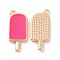 Brass Enamel Pendants, Ice-Lolly, Real Platinum Plated, Real 18K Gold Plated, Hot Pink, 20x9x2mm, Hole: 1.5mm