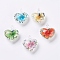 Handmade Lampwork Pendants, Inner Flower, Heart, Mixed Color, 38x32x16mm, Hole: 6x7.5mm