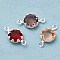 Eco-Friendly Brass Glass Connector Charms, Cadmium Free & Lead Free, Flat Round Links, 925 Sterling Silver Plated, Mixed Color, 12x6.5x3mm, Hole: 1mm