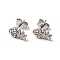 Rhinestone Fishbone Stud Earrings with 316 Surgical Stainless Steel Pins, Stainless Steel Color Plated 304 Stainless Steel Jewelry for Women, Crystal, 10.5x6mm, Pin: 0.7mm