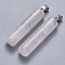 Natural Rose Quartz Gemstone Pendants, with Platinum Tone Iron Pinch Bail, Column, 43~46x10mm, Hole: 4x7mm