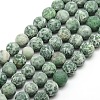Frosted Natural Green Spot Jasper Round Bead Strands G-M064-10mm-10-1