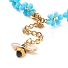 Glass Seed Beaded Flower Necklace with Alloy Enamel Bee Charm NJEW-JN03817-01-5