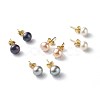 Natural Pearl Rondelle Stud Earrings EJEW-JE04585-2