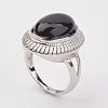 Natural Dyed & Heated Black Agate Finger Rings X-RJEW-P122-20-2