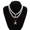 Summer Beach Alloy Starfish Pendant Shell & Imitation Pearl Beaded 3 Layer Necklaces for Women FS-WGA3F17-02-2