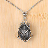 Natural Larvikite Easter Egg Cage Pendant 304 Stainless Steel Cable Chain Necklaces FS-WGA333C-01-1