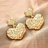 Hammered Heart Brass Dangle Stud Earrings LS-EJEW-R025-23G-2