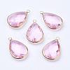 Golden Tone Brass Glass Teardrop Pendants GLAA-M006-A-15G-1