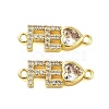 Rack Plating Brass Pave Clear Cubic Zirconia FE Heart Links Connector Charms KK-S379-24G-1