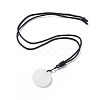Natural Quartz Crystal Flat Round with Flower of Life Pendant Necklace with Nylon Cord for Women NJEW-P274-02-07-2