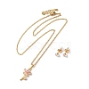 Cubic Zirconia Flower of Life Pendant Necklace & Diamond Stud Earrings SJEW-M099-01G-2