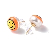 Natural Shell Smiling Face Stud Earrings with Enamel EJEW-G334-04B-2