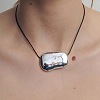 304 Stainless Steel Bean Pendant Adjustable Black Waxed Cord Necklaces for Women FS-WGC253F-01-3