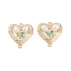 Brass Enamel & Natural Pearl Heart with Flower Connector Charms KK-K351-52G-01-1
