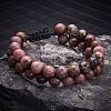 Natural Rhodonite Braided Bead Bracelet BJEW-SW00001-17-4
