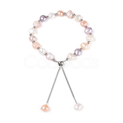 Adjustable Pearl and Brass Beaded Slider Bracelets BJEW-T022-15A-1