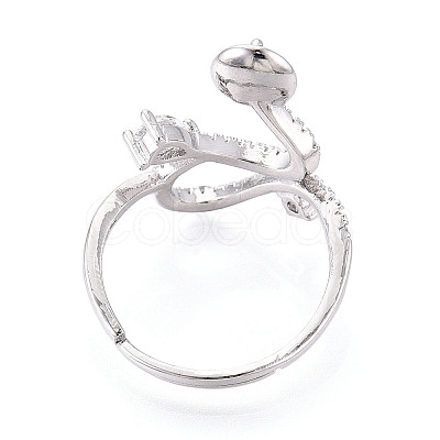 Curve Shape Brass Micro Pave Clear Cubic Zirconia Adjustable Ring Settings KK-T076-46P-1