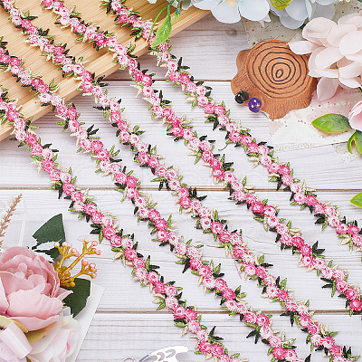 15 Yards Flower Polyester Embroidery Lace Ribbon OCOR-WH0070-77A-1