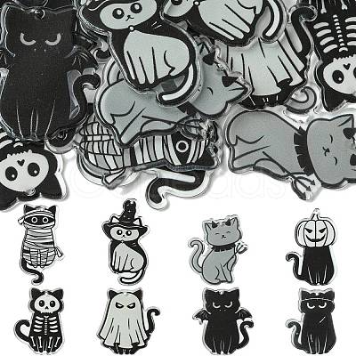 16Pcs 8 Styles Halloween Theme Double-sided Printed Acrylic Pendants OACR-CJ0002-08-1