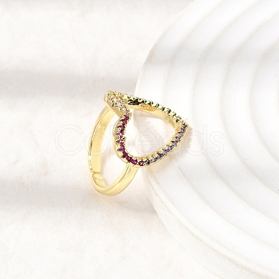 Brass Micro Pave Cubic Zirconia Open Cuff Rings RJEW-P186-04G-1