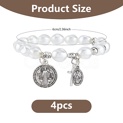4Pcs Religious Alloy Beaded Charm Bracelets BJEW-DC0001-32-1