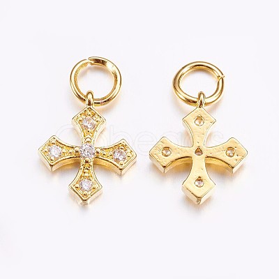 Brass Micro Pave Cubic Zirconia Tiny Cross Charms X-ZIRC-G128-04G-1
