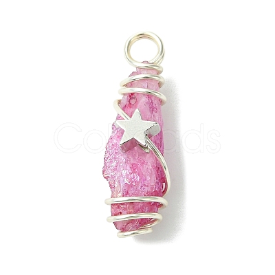 2Pcs Electroplated Natural Quartz Crystal Dyed Copper Wire Wrapped Pendants PALLOY-JF03170-02-1
