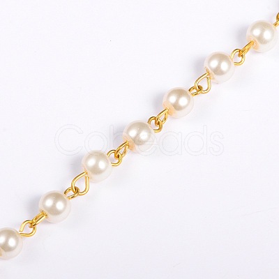 Handmade Round Glass Pearl Beads Chains for Necklaces Bracelets Making AJEW-JB00036-02-1