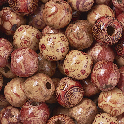 Printed Natural Wood Beads WOOD-TA0001-15-1
