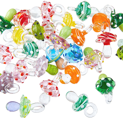 24Pcs Handmade Lampwork Pendants LAMP-HS0001-20-1