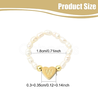 Natural Freshwater Pearl & 304 Stainless Steel Bead Finger Rings RJEW-FS00001-23-1