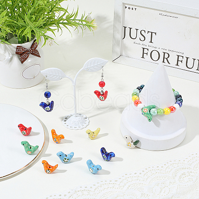 14Pcs 7 Colors Handmade Printed Porcelain Beads PORC-SC0001-46-1
