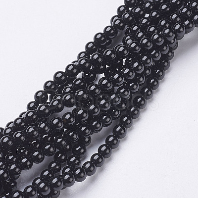 Natural Dyed & Heated Black Onyx Round Beads Strands X-GSR4mmC097-1