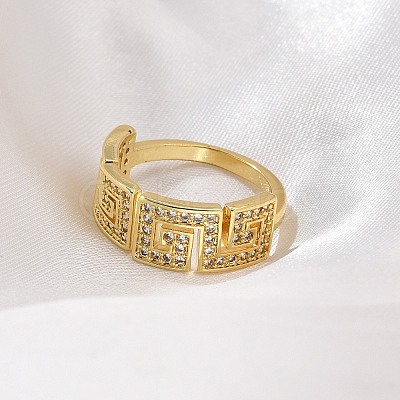 Rack Plating Brass Micro Pave Cubic Zirconia Cuff Finger Rings for Women RJEW-M028-105G-1