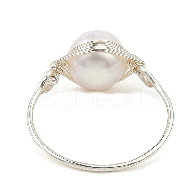 Natural Pearl Braided Bead Finger Ring RJEW-JR00586-02-1