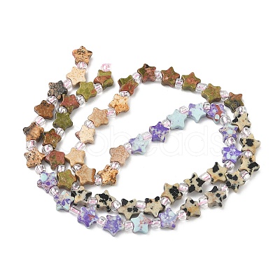 4 Styles Synthetic Imperial Jasper & Natural Picture Jasper & Unakite & Dalmatian Jasper Beads Strands G-D095-A04-1