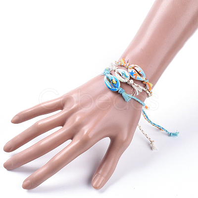Printed Cowrie Shell Beads Braided Bead Bracelets SH-CJA99F-1