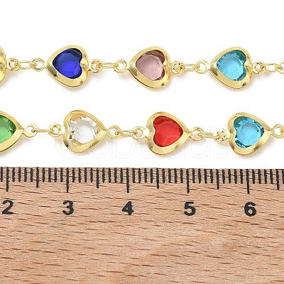 Colorful Heart Brass Glass Link Chain Necklaces for Women NJEW-JN06103-1