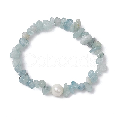 Natural Aquamarine Chips Stretch Bracelets for Women BJEW-JB11343-01-1